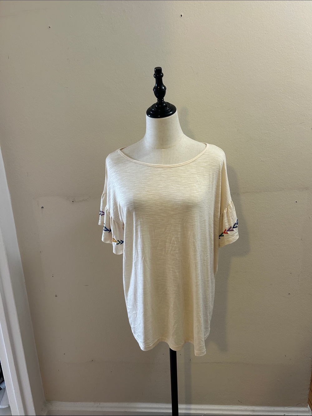 Haley & Co Cream Embroidered Ruffle Sleeve Top*
